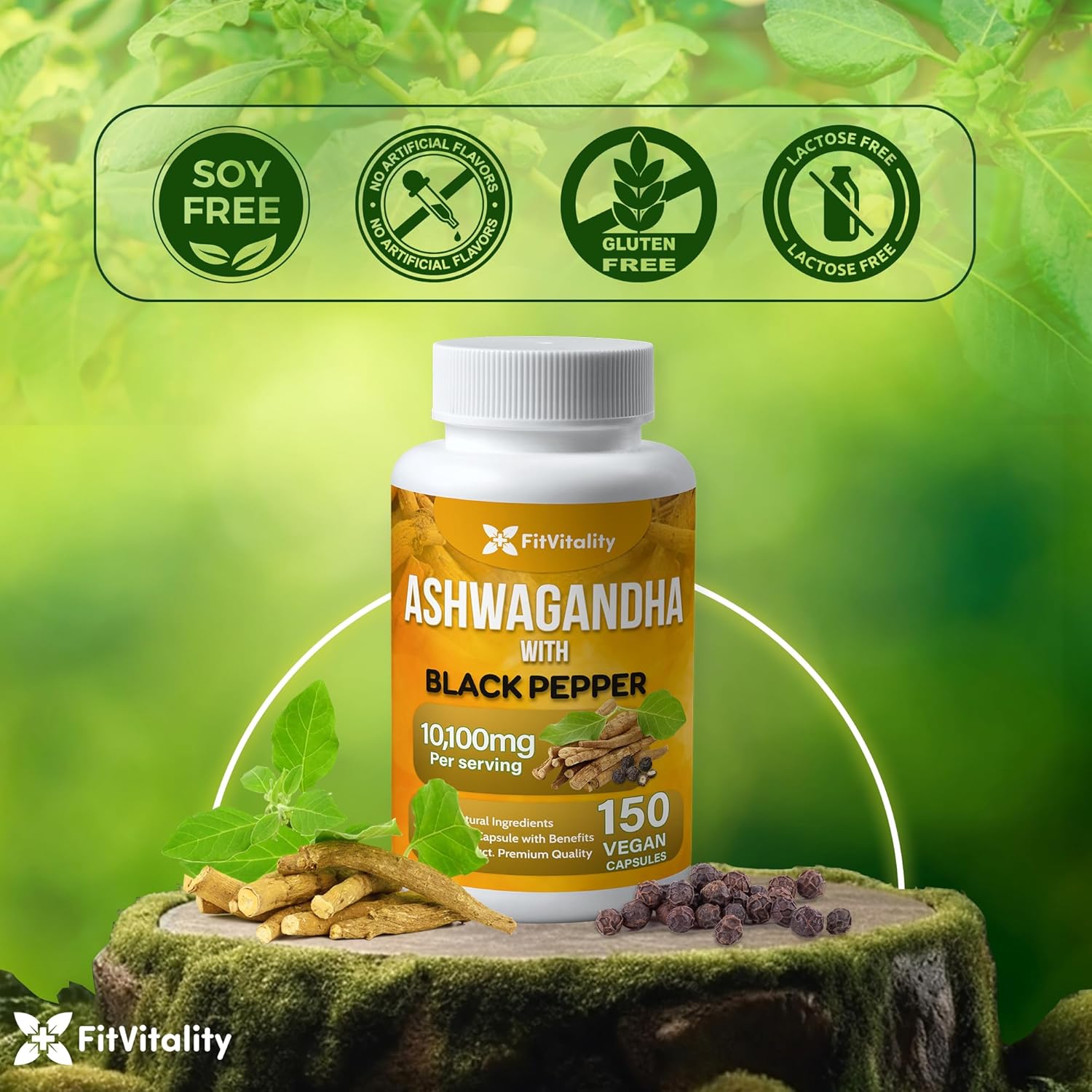Ashwagandha with Black Pepper Capsules, Non-GMO, Gluten-Free